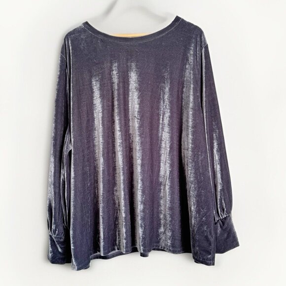 Ava & Viv 4X Gray Crushed Velvet Tunic Top Long Bishop Sleeve Glam Holiday Party - Picture 1 of 7